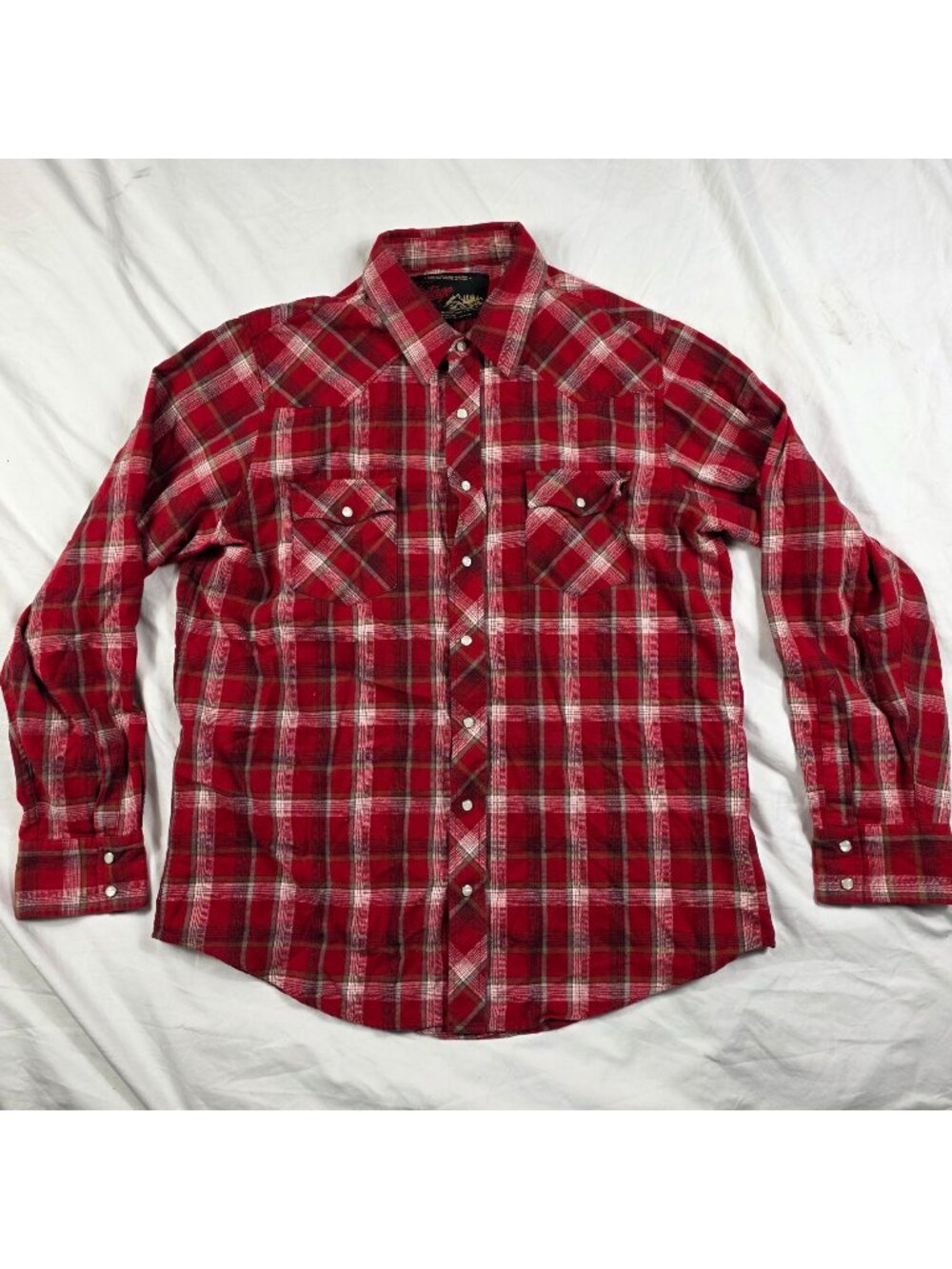 Old Navy Vintage Flannels Mens Size XL Western Shirt Red Plaid Snap Front Casual